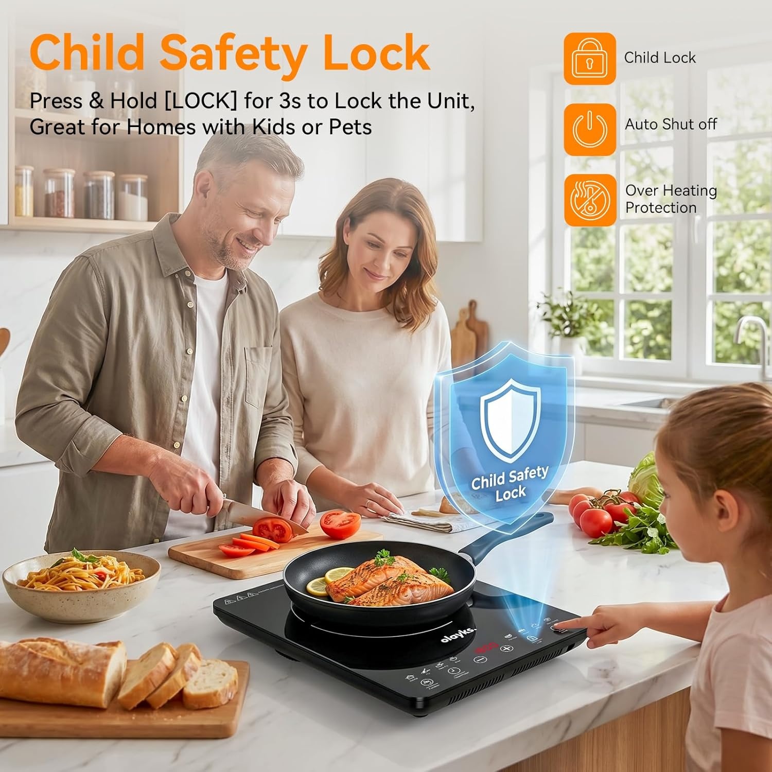 image:imageProtable Induction Cooktop 1800w Hot Plate Electric Stove with Child Safety Lock Timer 8 Power Levels Single Burner Electric Cooktop with Large Heating Coil Fast Heating