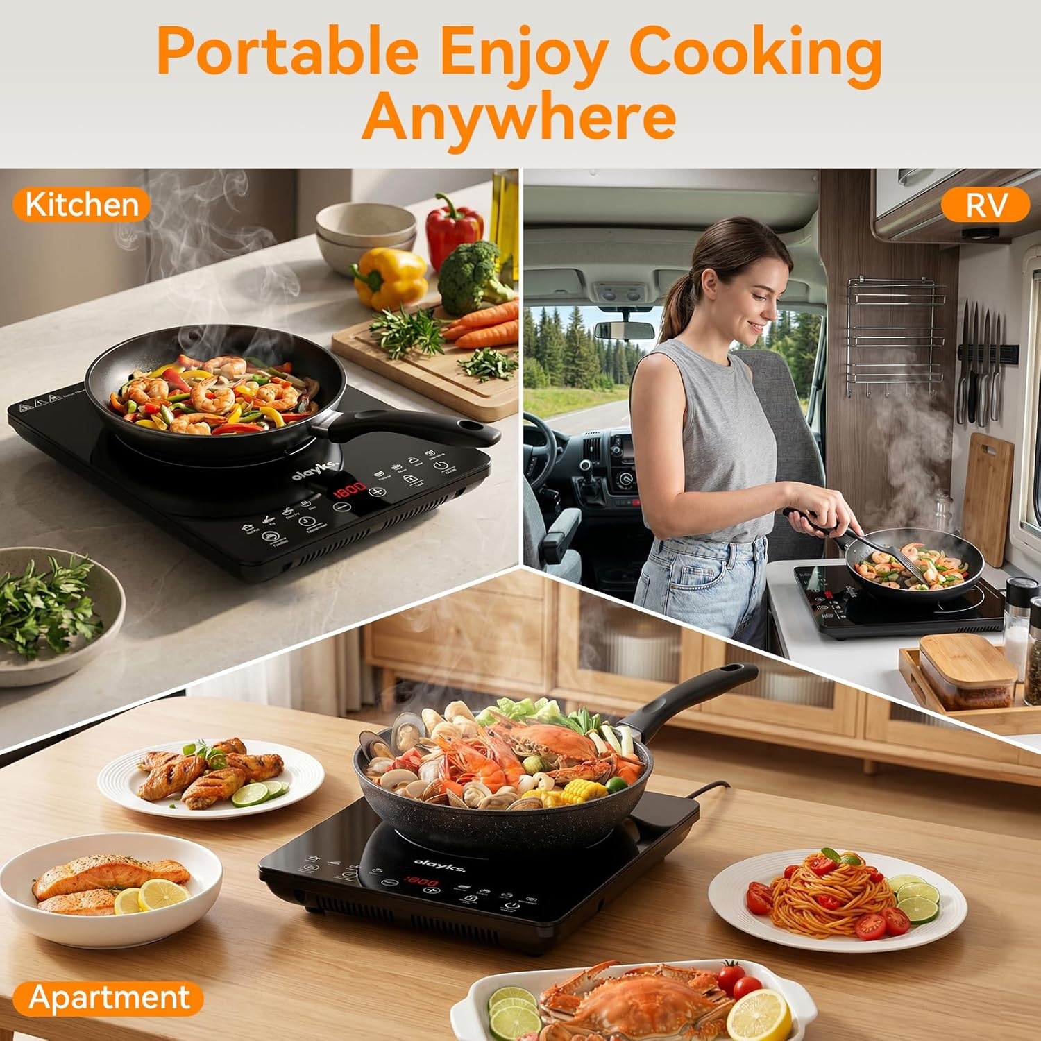 image:imageProtable Induction Cooktop 1800w Hot Plate Electric Stove with Child Safety Lock Timer 8 Power Levels Single Burner Electric Cooktop with Large Heating Coil Fast Heating