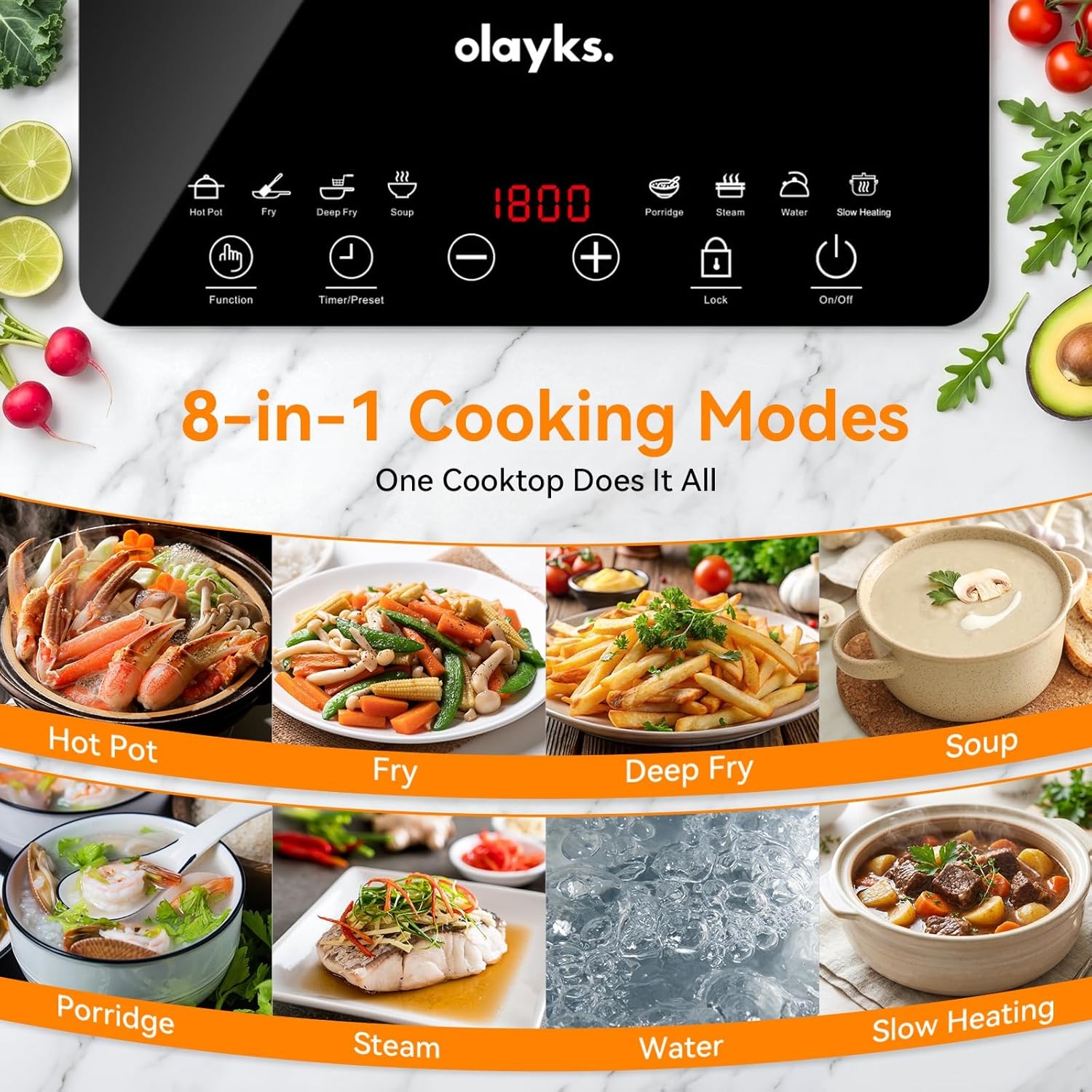 image:imageProtable Induction Cooktop 1800w Hot Plate Electric Stove with Child Safety Lock Timer 8 Power Levels Single Burner Electric Cooktop with Large Heating Coil Fast Heating