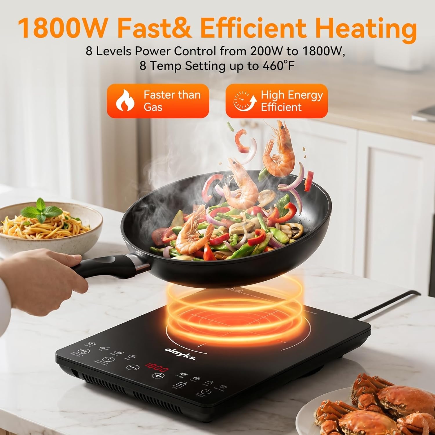 image:imageProtable Induction Cooktop 1800w Hot Plate Electric Stove with Child Safety Lock Timer 8 Power Levels Single Burner Electric Cooktop with Large Heating Coil Fast Heating