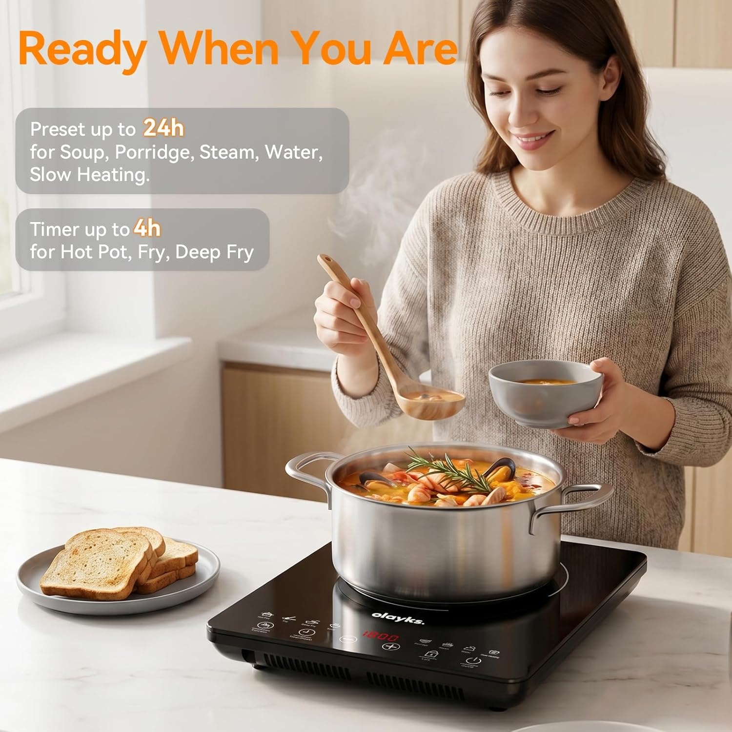 image:imageProtable Induction Cooktop 1800w Hot Plate Electric Stove with Child Safety Lock Timer 8 Power Levels Single Burner Electric Cooktop with Large Heating Coil Fast Heating