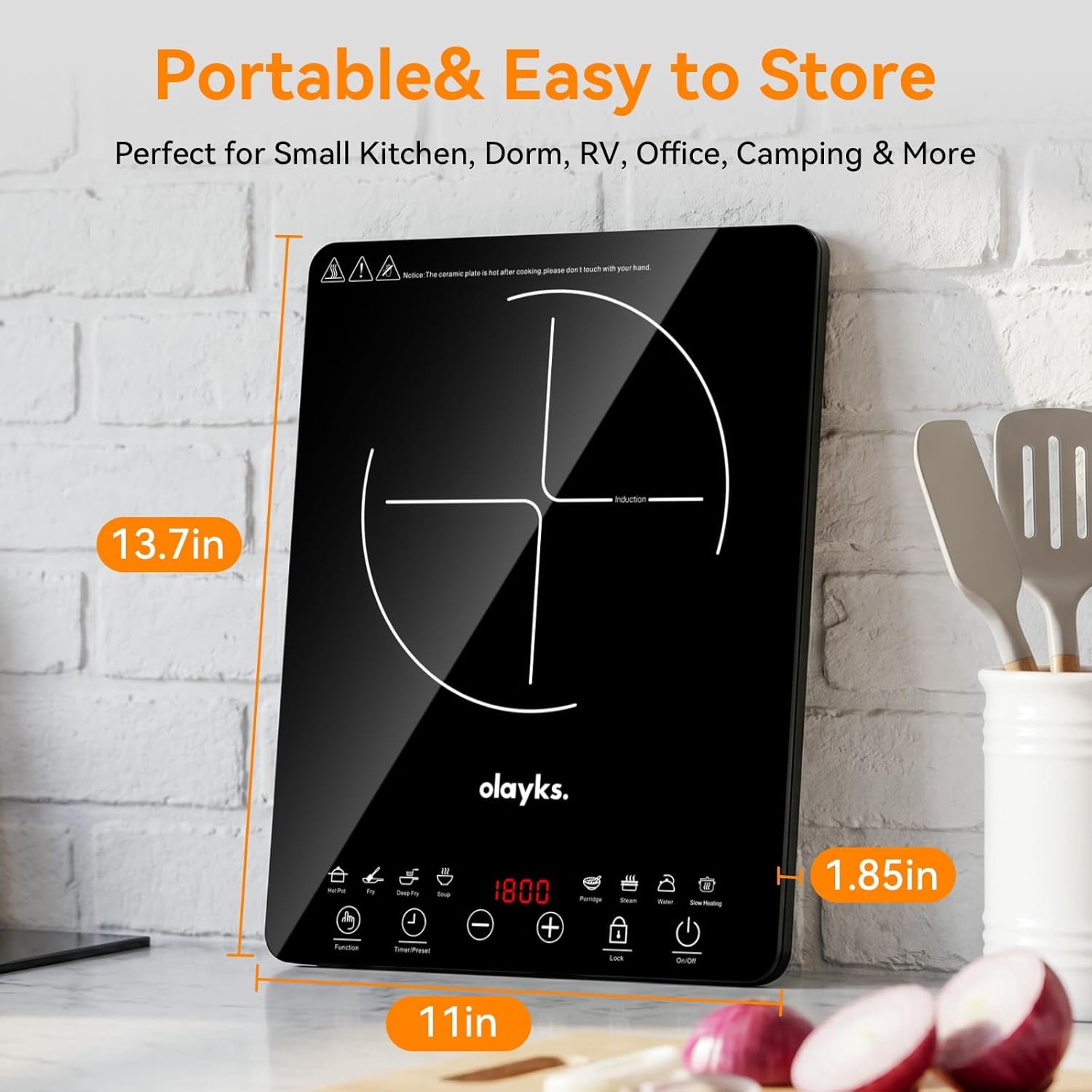 image:imageProtable Induction Cooktop 1800w Hot Plate Electric Stove with Child Safety Lock Timer 8 Power Levels Single Burner Electric Cooktop with Large Heating Coil Fast Heating