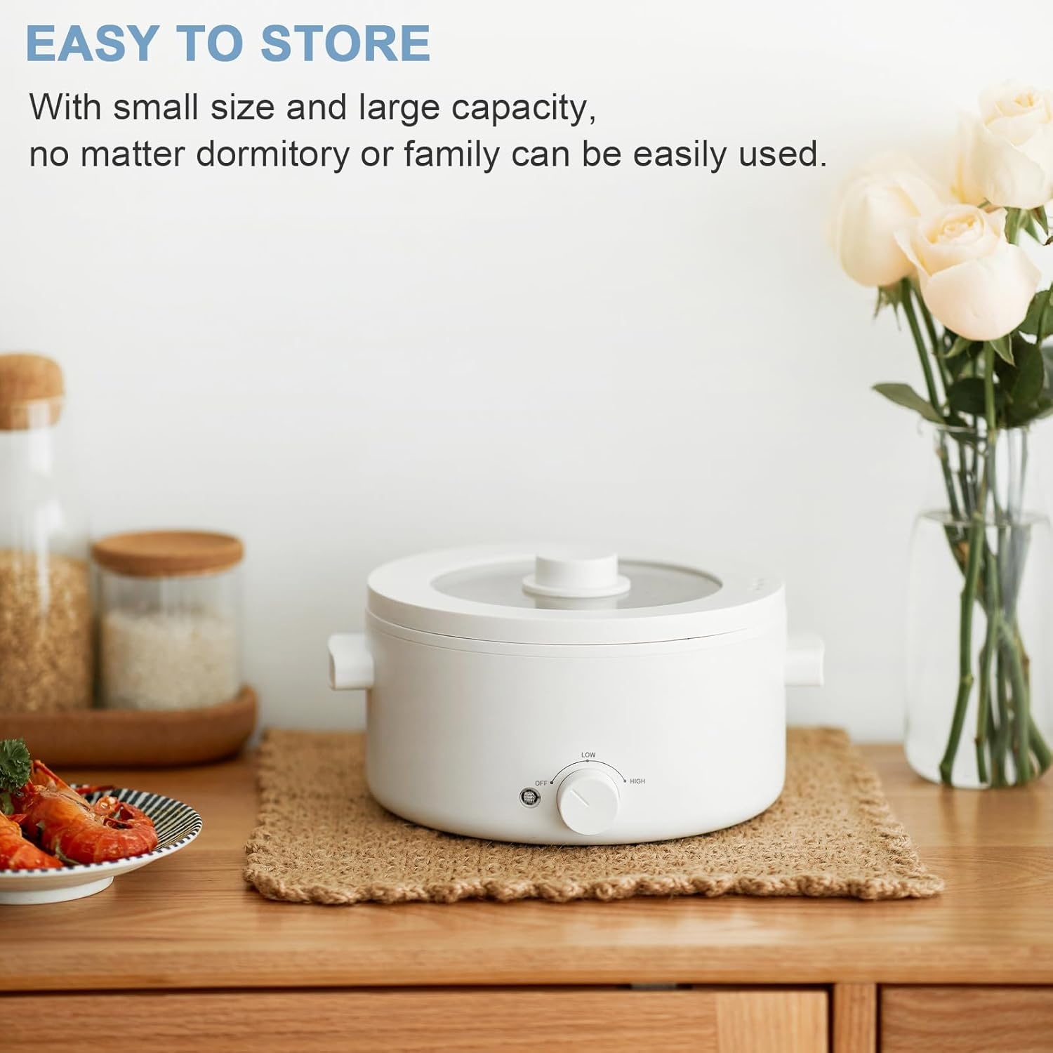 image:imageElectric Cooker 2L Ceramic Glaze Nonstick Pot Dual Power Multifunctional Electric Cooker Suitable for Steak Pasta Hot Pot Ramen Quick Heating and Overheat Protection2L