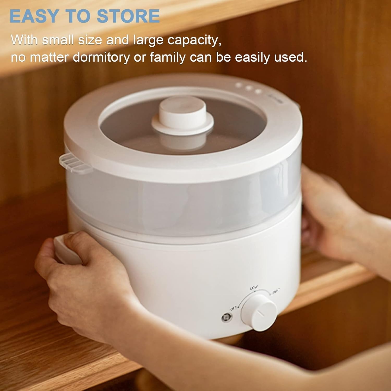image:imageElectric Cooker 2L Ceramic Glaze Nonstick Pot Dual Power Multifunctional Electric Cooker Suitable for Steak Pasta Hot Pot Ramen Quick Heating and Overheat Protection2Lwith steamer