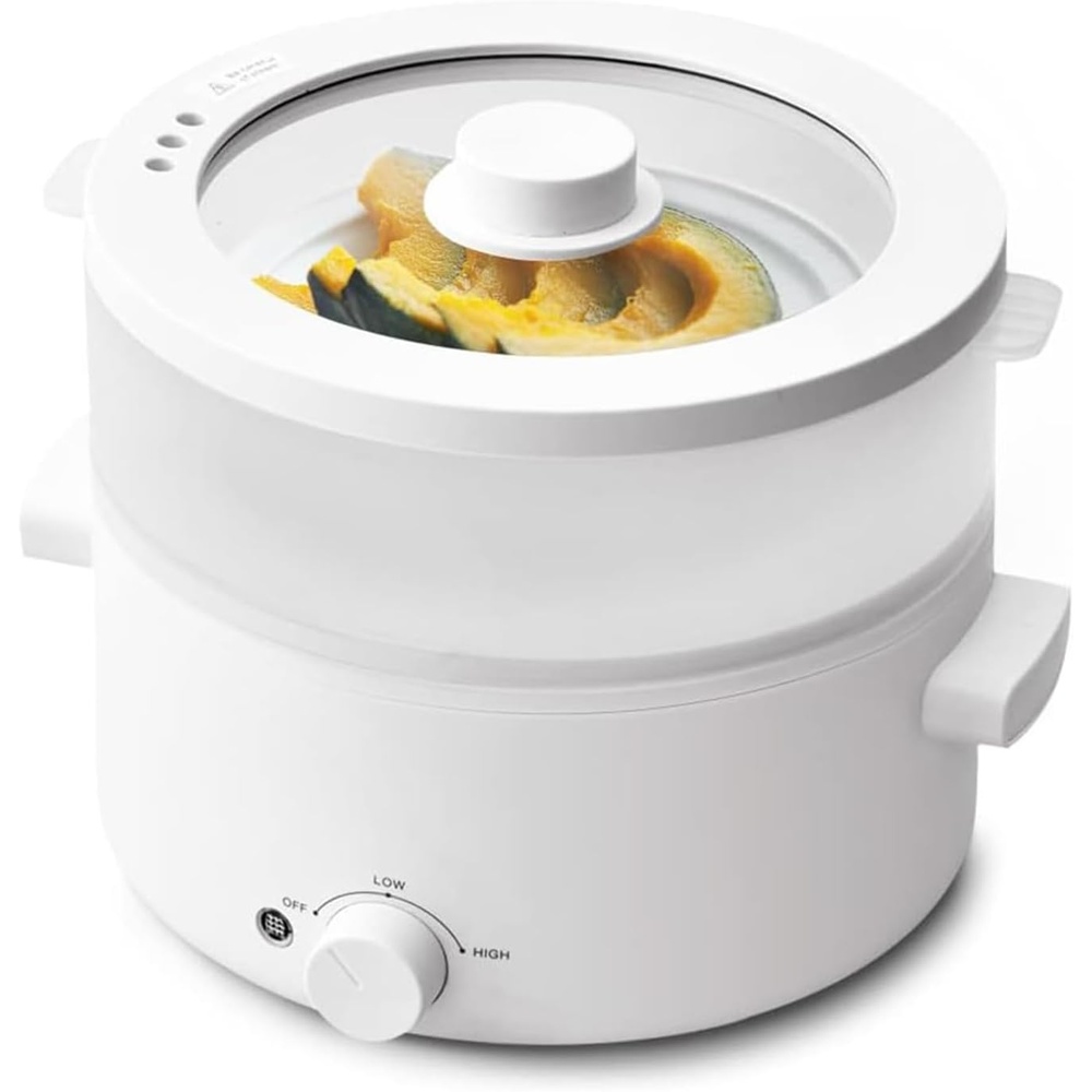 image:imageElectric Cooker 2L Ceramic Glaze Nonstick Pot Dual Power Multifunctional Electric Cooker Suitable for Steak Pasta Hot Pot Ramen Quick Heating and Overheat Protection2Lwith steamer