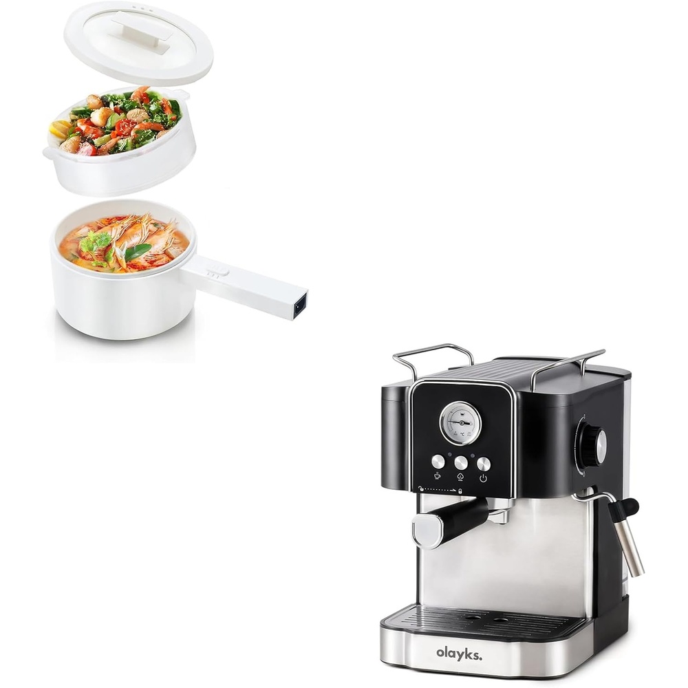 image:imageolayks Hot Pot Electric with Steamer 15L Ceramic Glaze Nonstick Portable Pot amp Espresso Machine 20 Bar Professtional Espresso Coffee Maker with Milk Frother Steam Wand