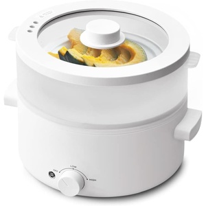 image:imageElectric Cooker 2L Ceramic Glaze Nonstick Pot Dual Power Multifunctional Electric Cooker Suitable for Steak Pasta Hot Pot Ramen Quick Heating and Overheat Protection2Lwith steamer