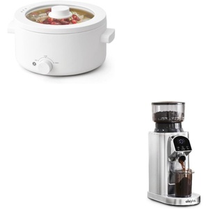 image:imageElectric Cooker 2L Ceramic Glaze Nonstick Pot Dual Power Multifunctional hot pot Suitable for Steak and Conical Burr Coffee Grinder Electric with Electronic Timer AntiStatic Coffee Grinders f