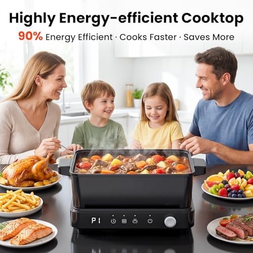 image:imageolayks Induction Cooktop Portable Induction Cooktop with 8L Cast Iron Cooking Pot and Cast Iron Panamp Electric Hot Pot with Steamer15L Ceramic Glaze Nonstick Portable Pot