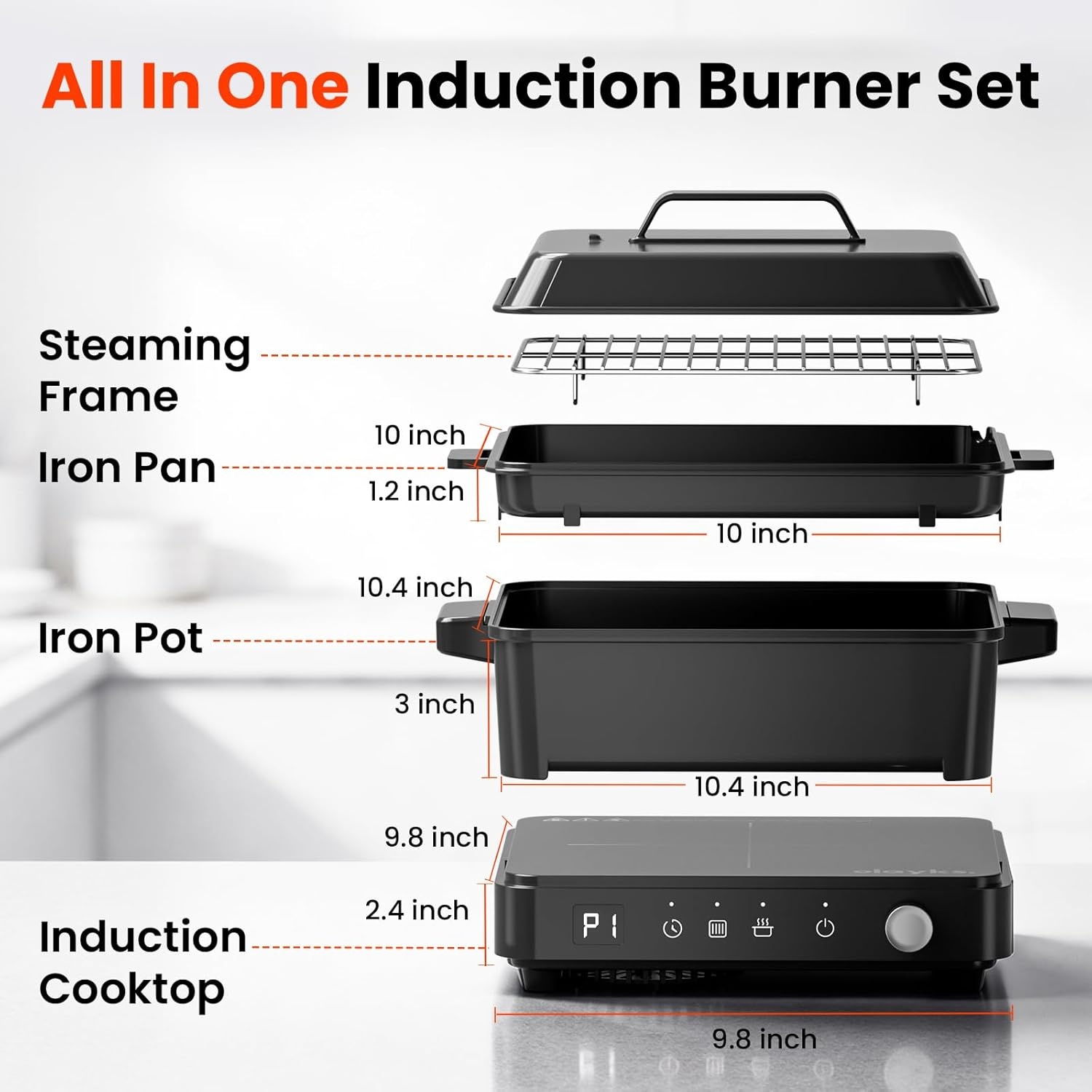image:imageolayks Induction Cooktop Portable Induction Cooktop with 8L Cast Iron Cooking Pot and Cast Iron Panamp Electric Hot Pot with Steamer15L Ceramic Glaze Nonstick Portable Pot