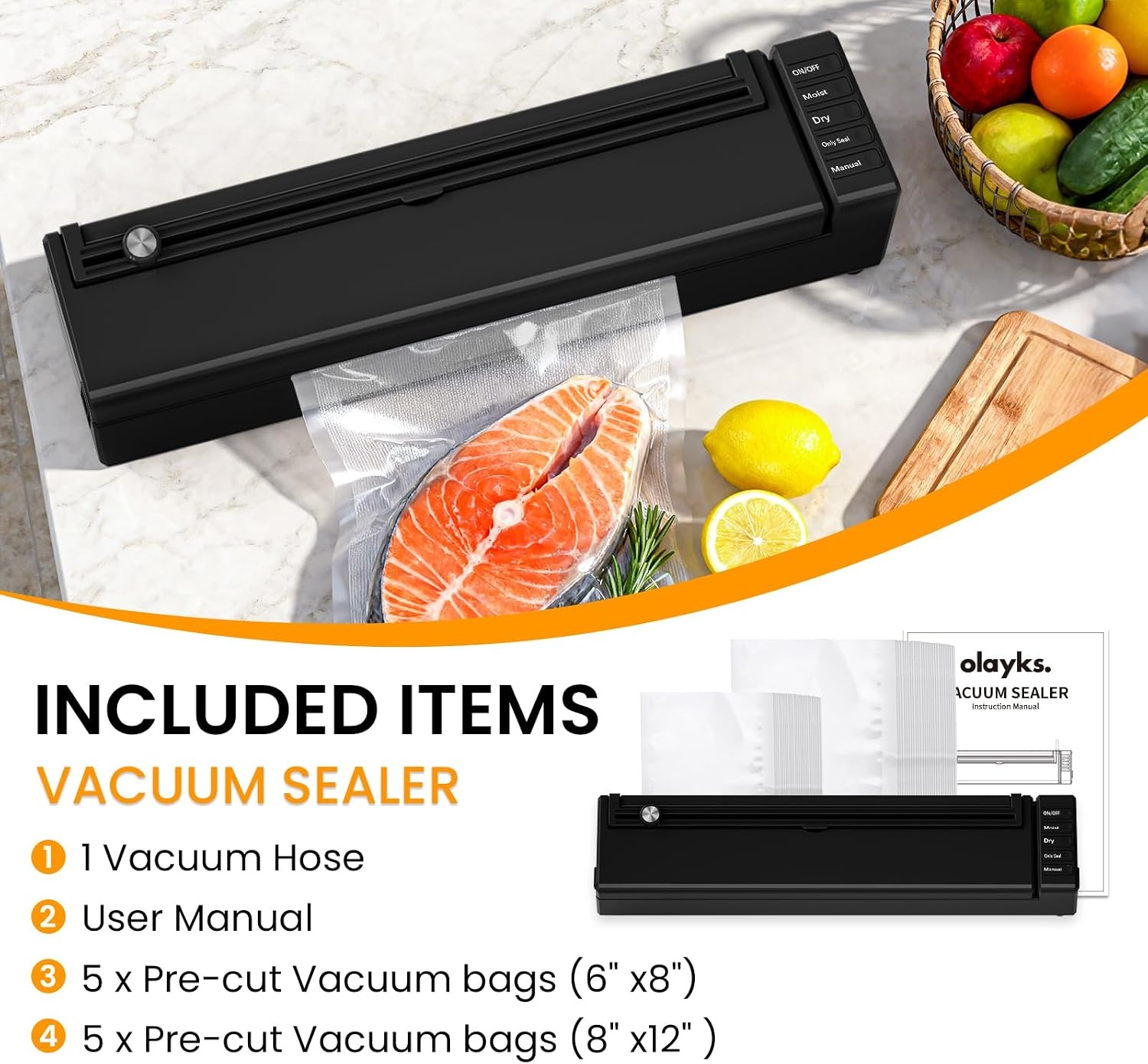 image:imageVacuum Sealer Machine for Food 60KPA Automatic Food Saver with Dryamp Moist Modes and Vacuum Sealer Bags 68