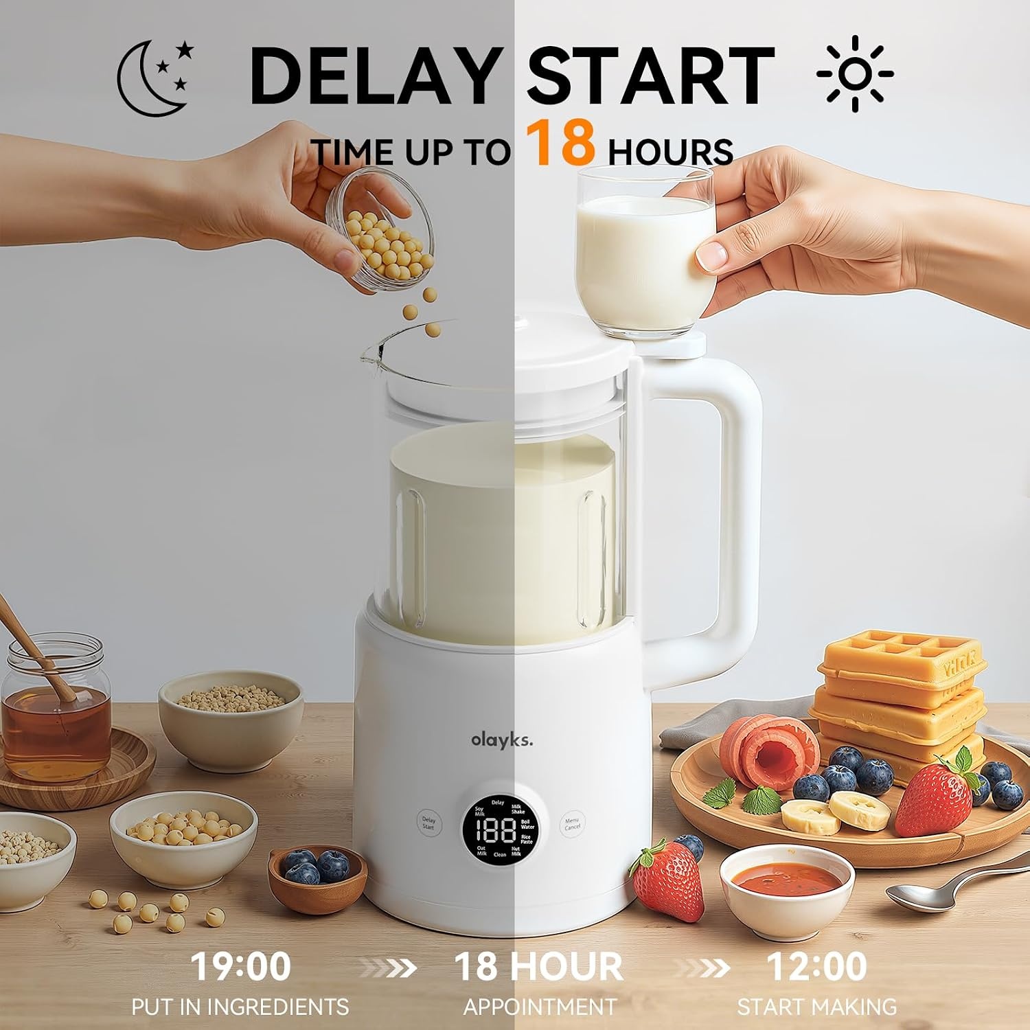 image:imageolayks Automatic Nut Milk Maker 20 Oz Soy Milk Maker Machine amp olayks Electric Steamer for Cooking 2L Ceramic Glaze Nonstick Pot Dual Power Multifunctional Electric Cooker