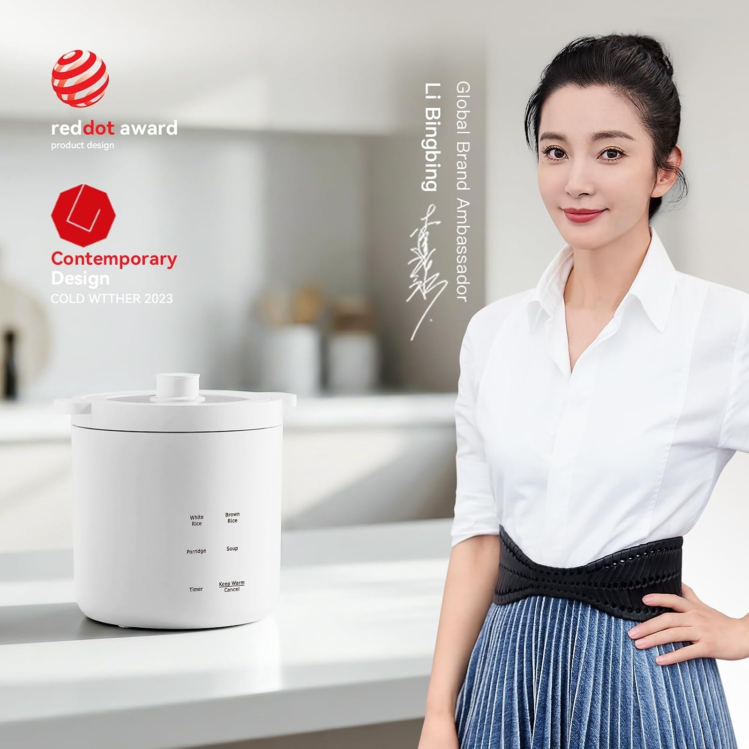 image:imageMini Rice Cooker Small Electric Cooker 2 Cup Uncooked with 4 Cooking Functions Ceramic Rice Cooker with 24 Hour Preset Heat Preservation Anti Scald Carry Handle