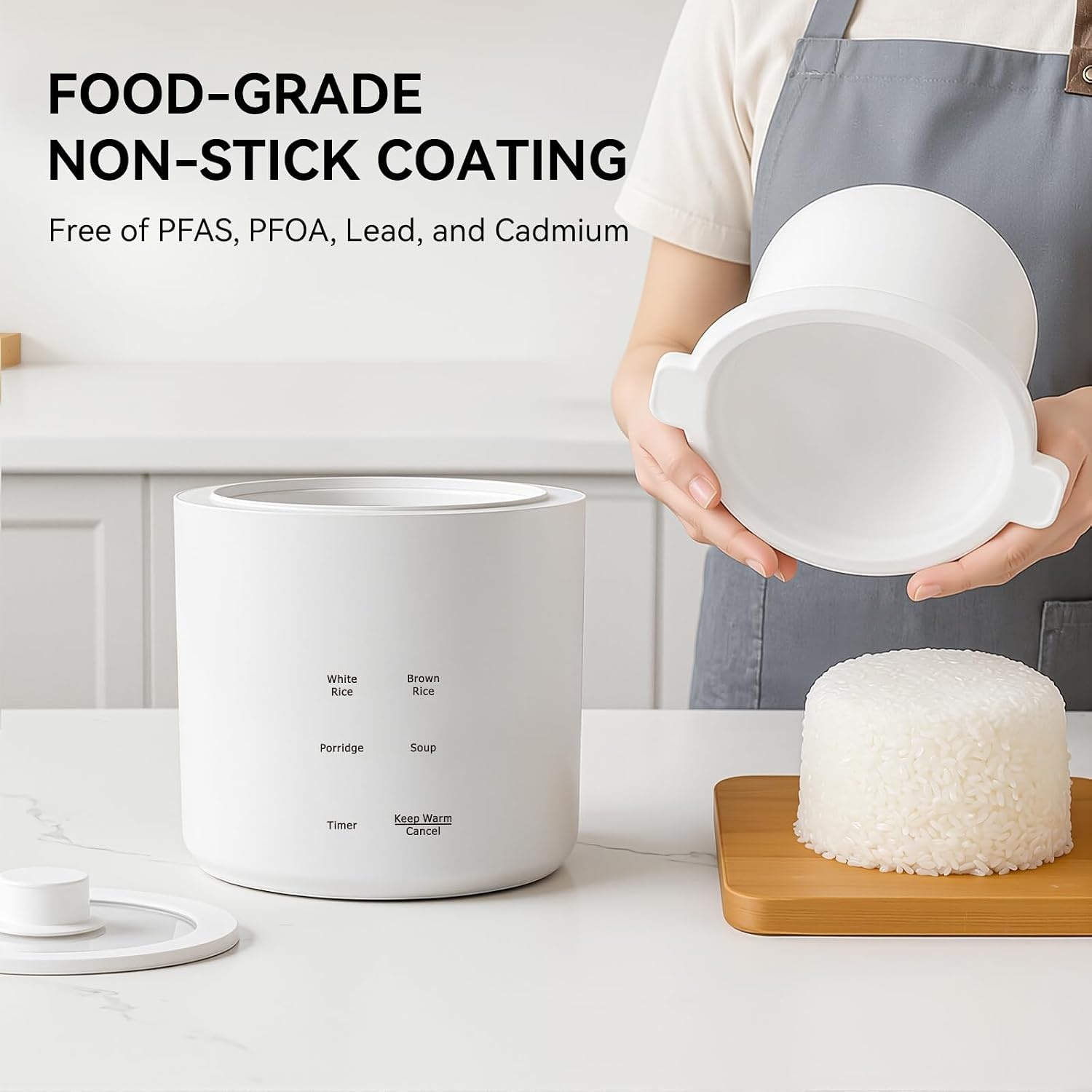 image:imageMini Rice Cooker Small Electric Cooker 2 Cup Uncooked with 4 Cooking Functions Ceramic Rice Cooker with 24 Hour Preset Heat Preservation Anti Scald Carry Handle
