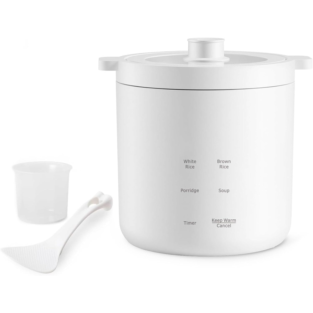 image:imageMini Rice Cooker Small Electric Cooker 2 Cup Uncooked with 4 Cooking Functions Ceramic Rice Cooker with 24 Hour Preset Heat Preservation Anti Scald Carry Handle